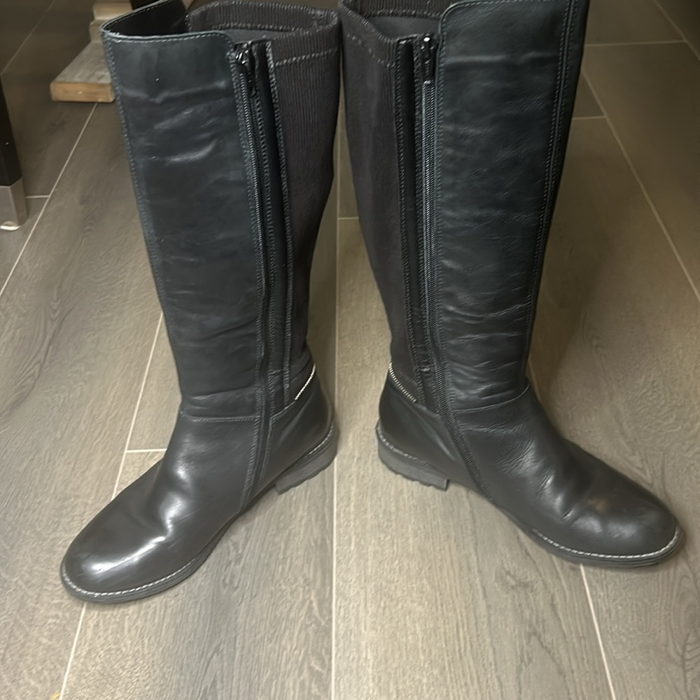 Remonte Black Leather & Stretch Tall Riding Boots EU 38 Classic Equine Style - Picture 9 of 17